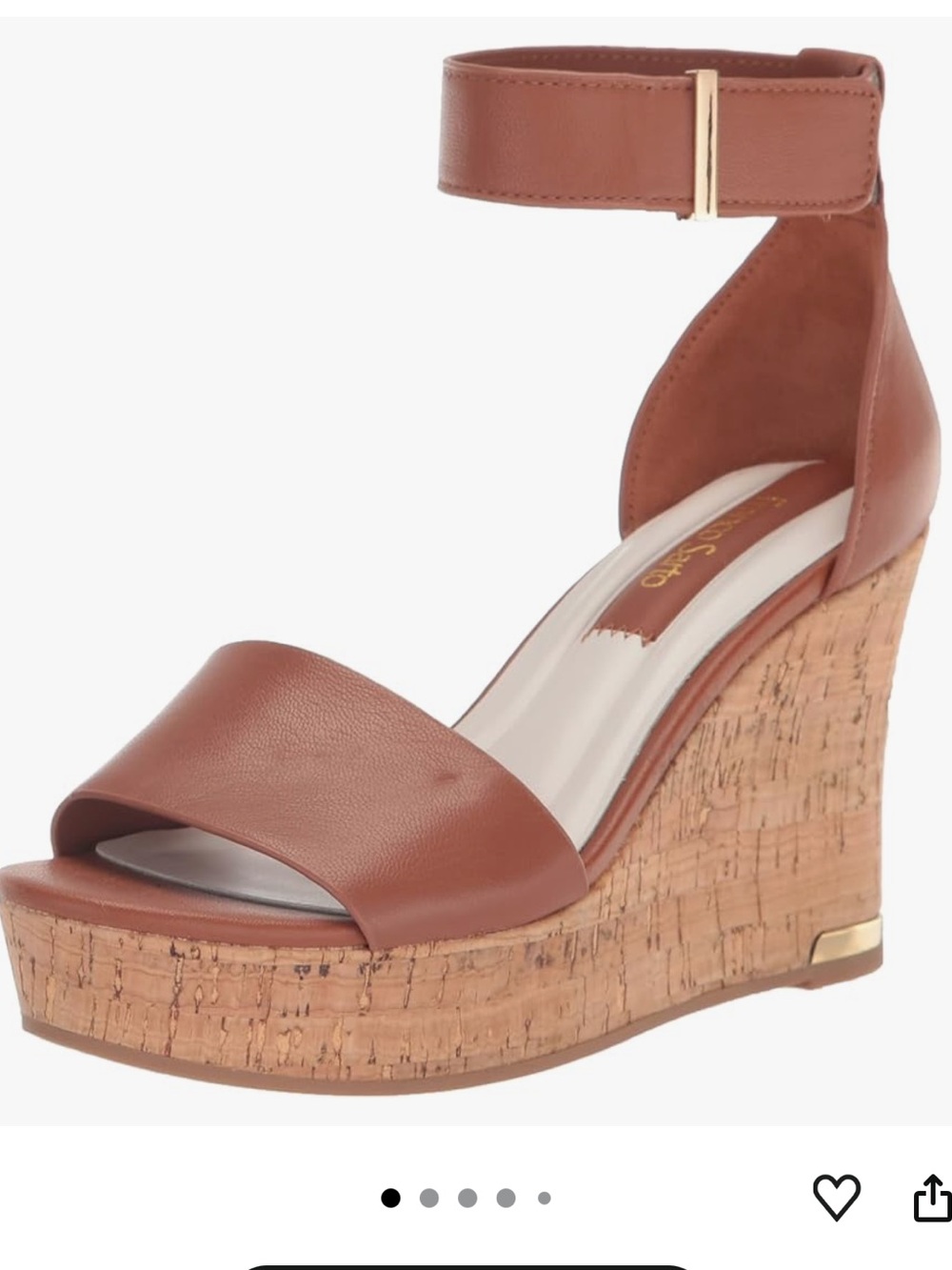 Franco Sarto Cognac Leather Wedge Sandals with Cork Platform